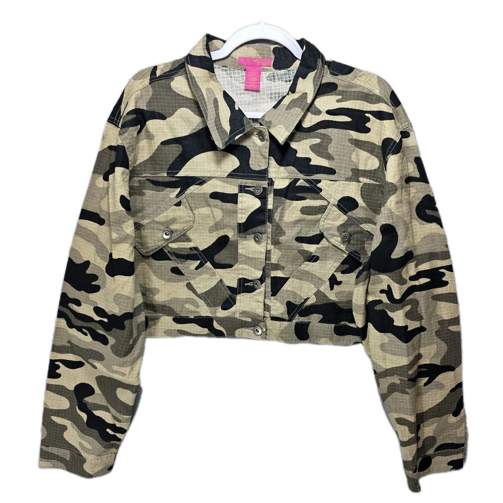Thalia Sodi Camo Trucker Jacket Womens Plus 2X Button Front Ripstop Pockets Boxy